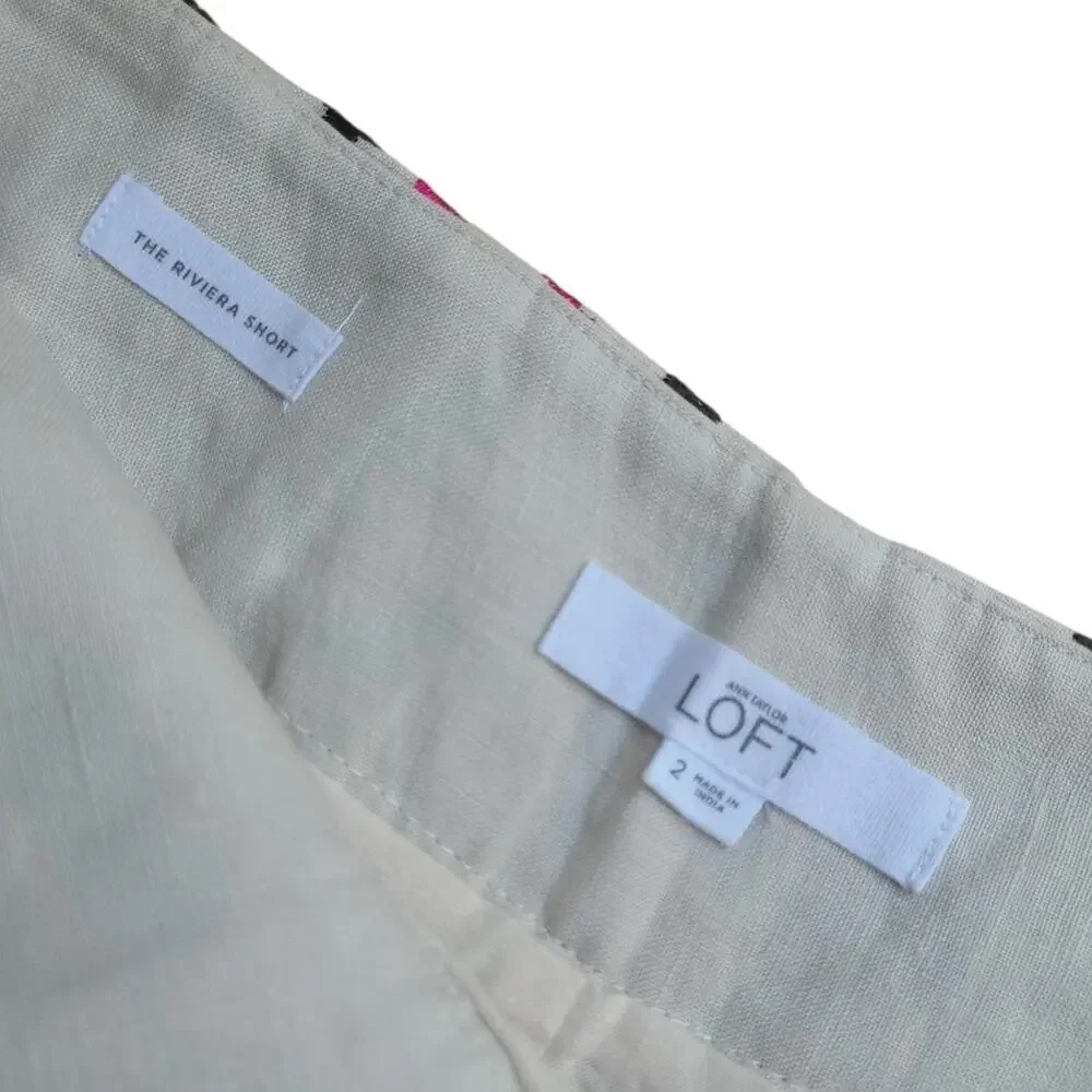 Ann Taylor LOFT Riviera Shorts Size 2 Embroidered Ikat Linen Blend Boho Summer